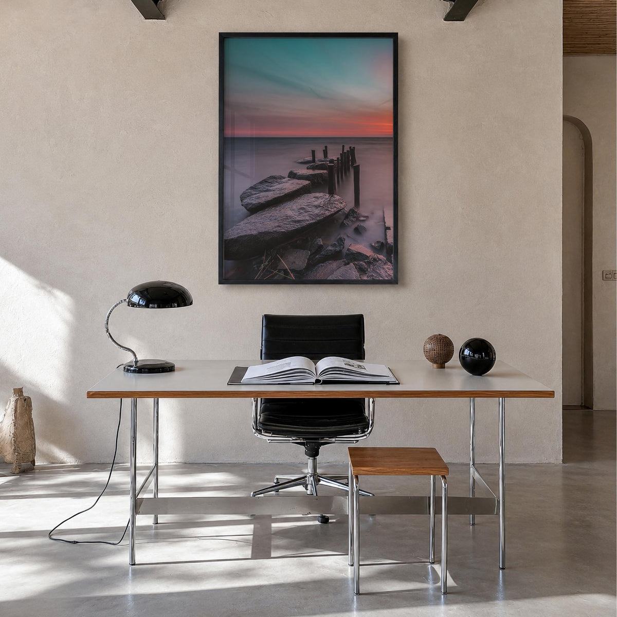 Stone Harbor no. 1 colorful photo poster of New Jersey, USA – vertical wall art in black wood frame, hanging on wall