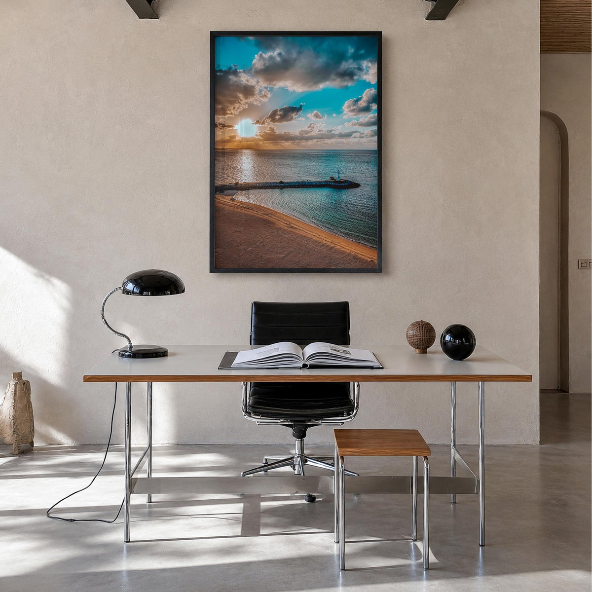 Stone Harbor no. 2 colorful photo poster of New Jersey, USA – vertical wall art in black wood frame, hanging on wall