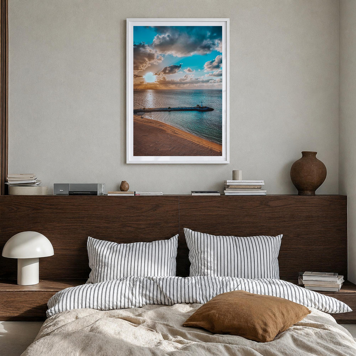 Stone Harbor no. 2 colorful photo poster of New Jersey, USA – vertical wall art in white wood frame with white border, hangin