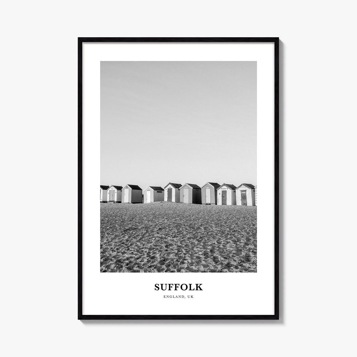 Suffolk black & white classic poster of Virginia, USA – vertical wall art, unframed print shown in interior mockup