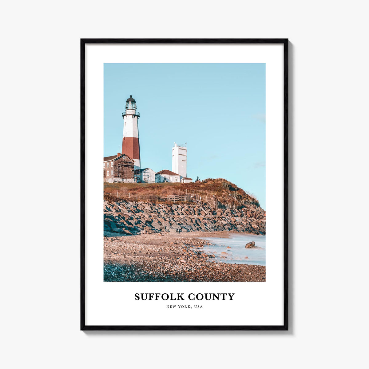 Suffolk County colorful classic poster of New York, USA – vertical wall art, unframed print shown in interior mockup
