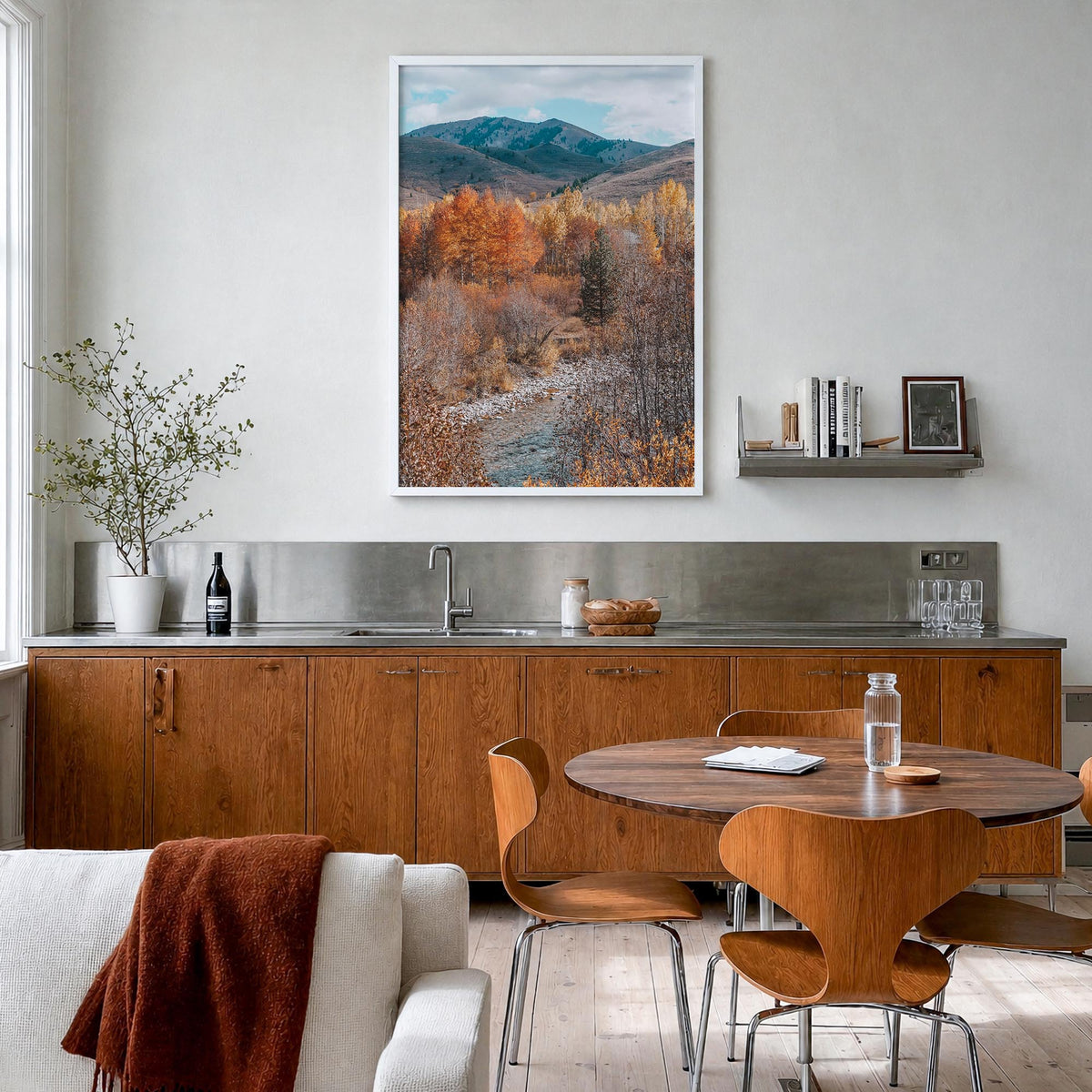 Sun Valley no. 1 colorful photo poster of Idaho, USA – vertical wall art in white wood frame, hanging on wall