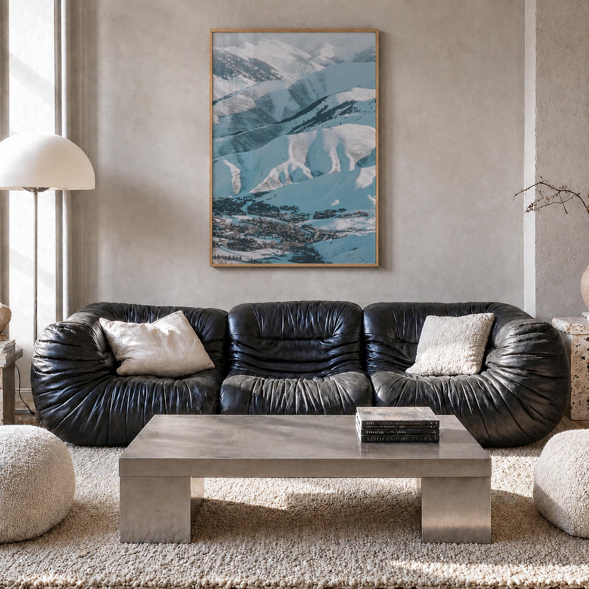 Sun Valley no. 2 colorful photo poster of Idaho, USA – vertical wall art in natural wood frame, hanging on wall