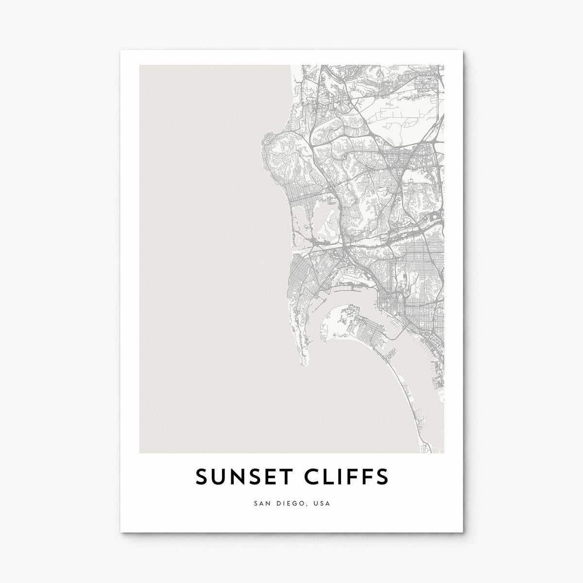 Sunset Cliffs Map Poster, print only (unframed)