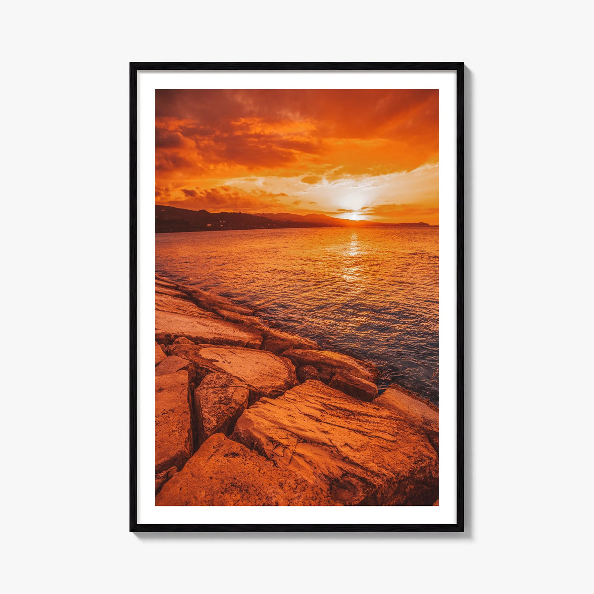 Sunset Coast colorful photo poster – vertical wall art, unframed print shown in interior mockup