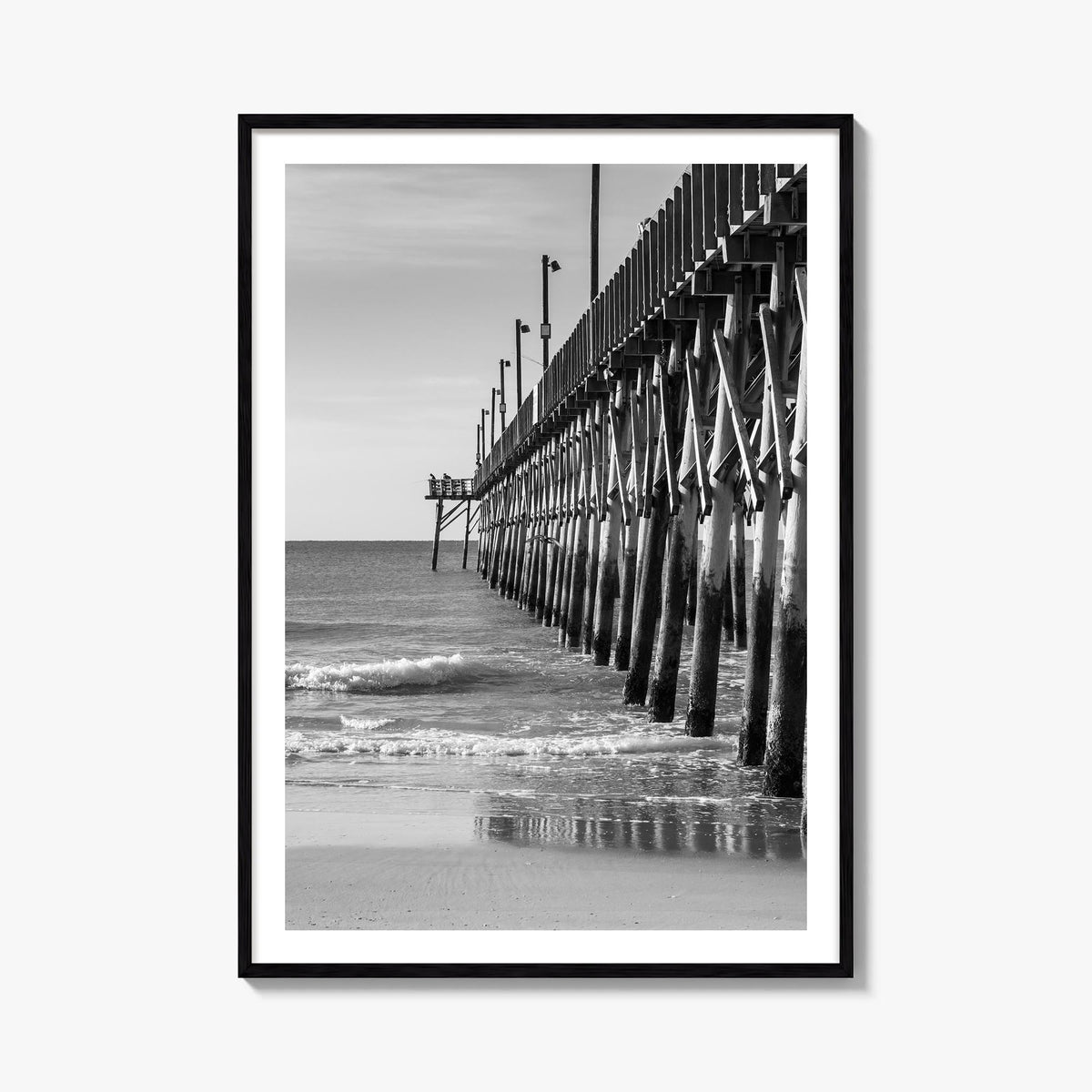 Surf City black & white photo poster of North Carolina, USA – vertical wall art, unframed print shown in interior mockup