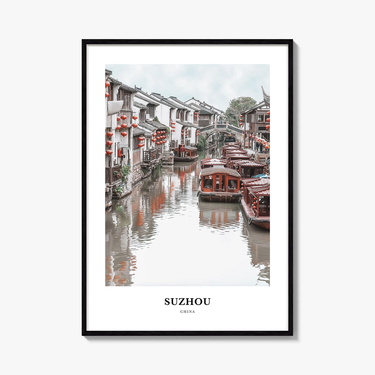 Suzhou colorful classic poster of China – vertical wall art, unframed print shown in interior mockup