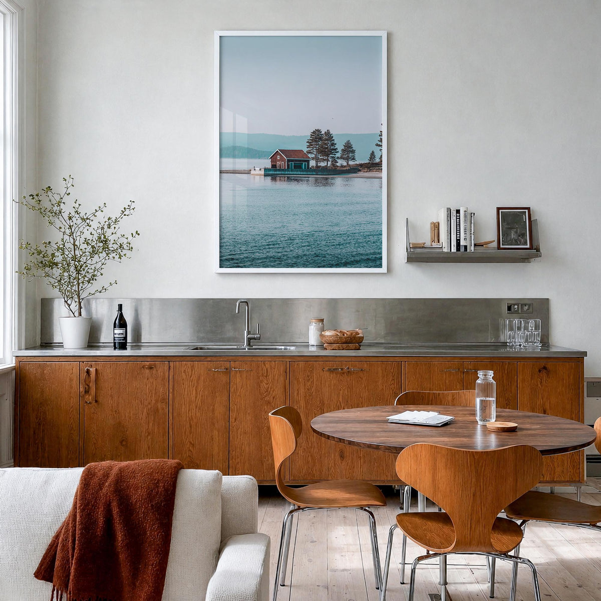 Sweden colorful photo poster of Europe – vertical wall art in white wood frame, hanging on wall