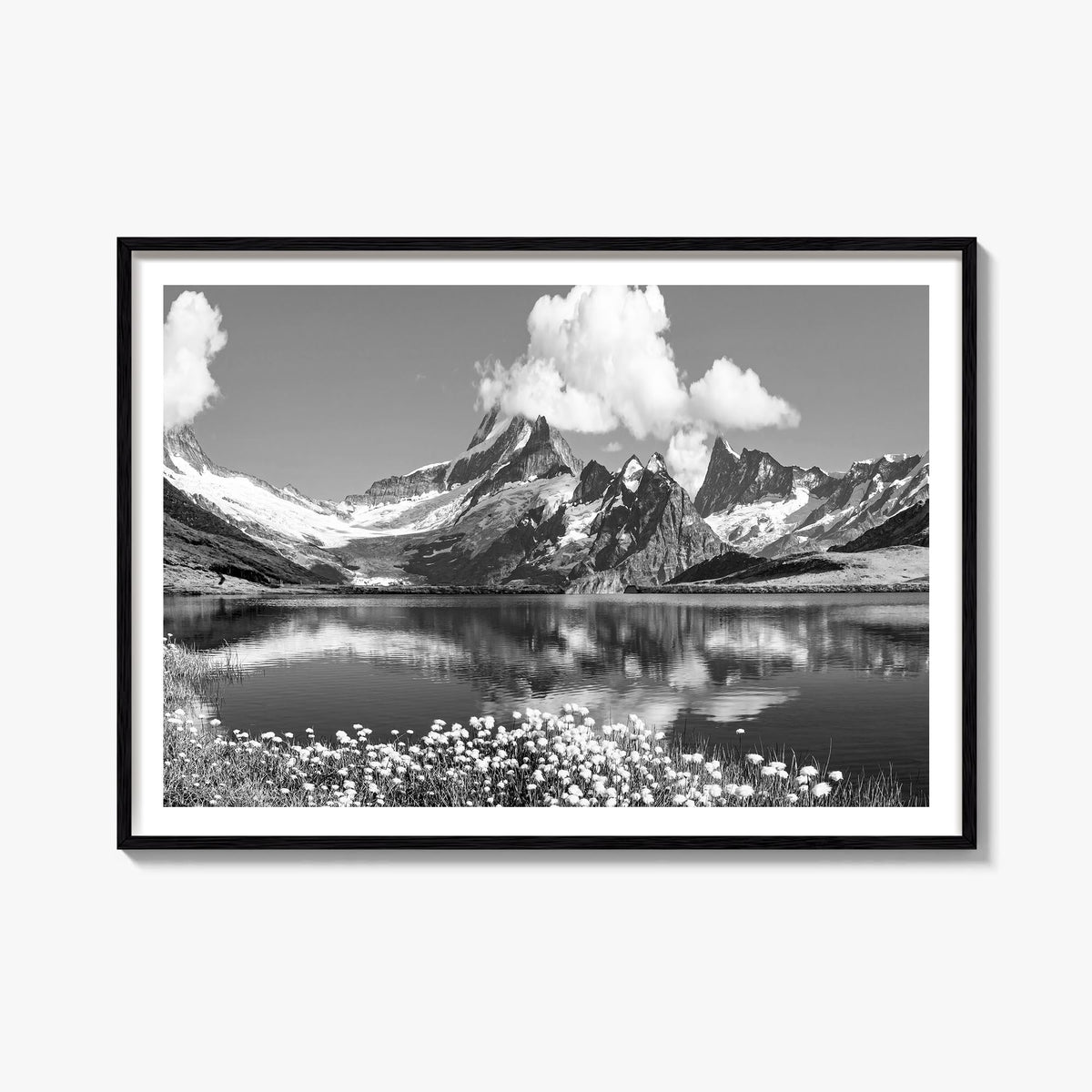 Switzerland black & white photo poster of Europe – horizontal wall art, unframed print shown in interior mockup