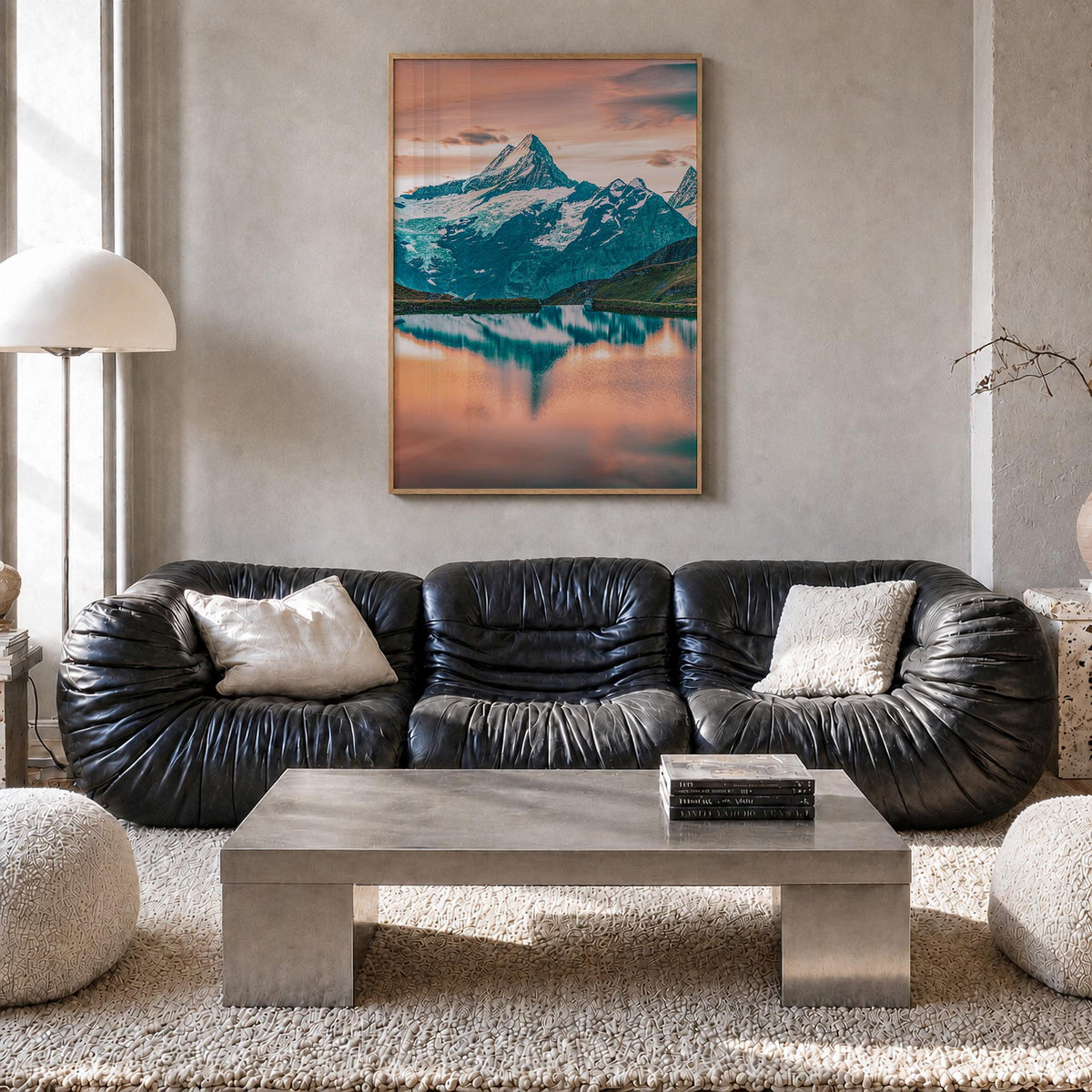 Switzerland no. 1 colorful photo poster of Europe – vertical wall art in natural wood frame, hanging on wall