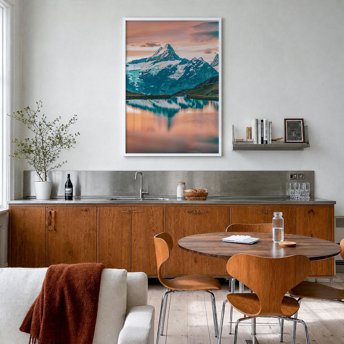 Switzerland no. 1 colorful photo poster of Europe – vertical wall art in white wood frame, hanging on wall