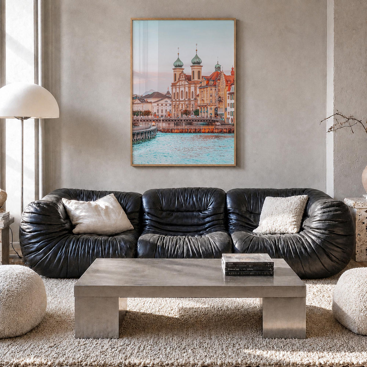 Switzerland no. 2 colorful photo poster of Europe – vertical wall art in natural wood frame, hanging on wall