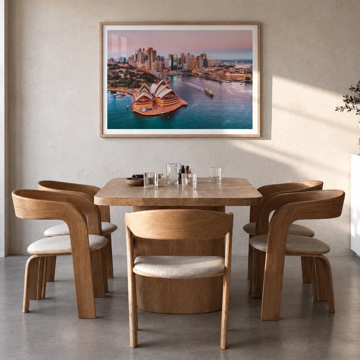 Sydney colorful photo poster of New South Wales, Australia – horizontal wall art in natural wood frame with white border, han