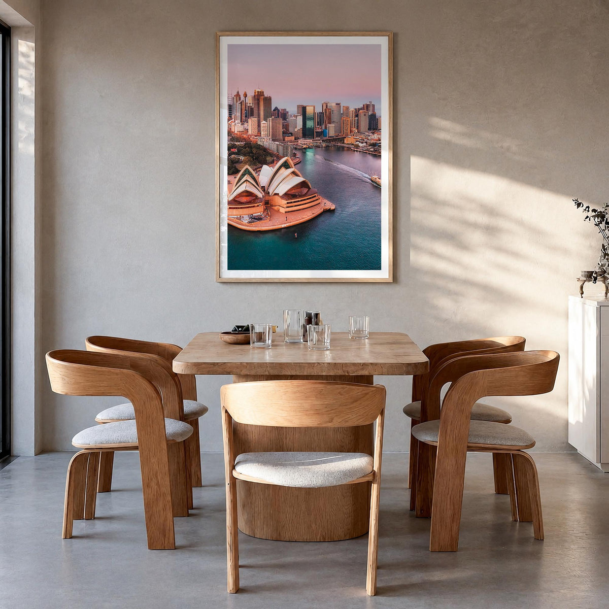 Sydney no. 1 colorful photo poster of New South Wales, Australia – vertical wall art in natural wood frame with white border,