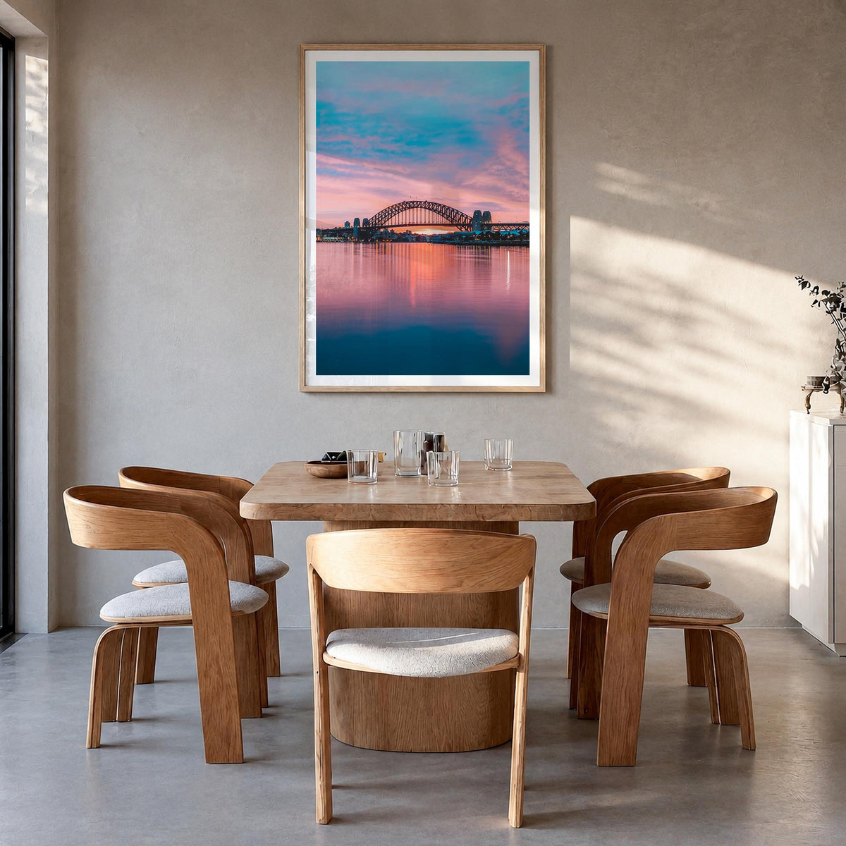 Sydney no. 2 colorful photo poster of New South Wales, Australia – vertical wall art in natural wood frame with white border,