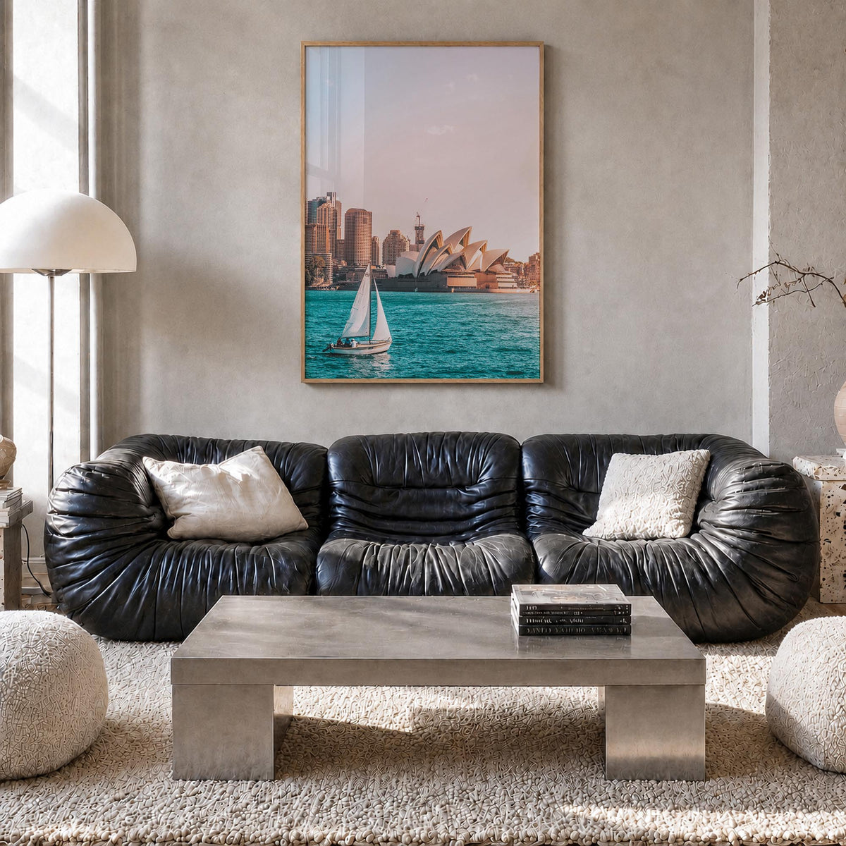 Sydney no. 4 colorful photo poster of New South Wales, Australia – vertical wall art in natural wood frame, hanging on wall