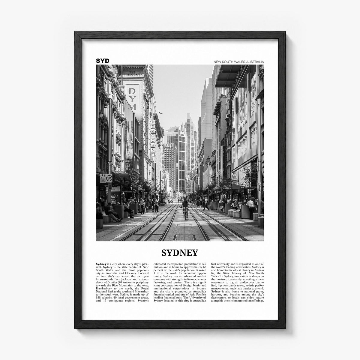 Sydney Newspaper No 5 Poster in a black wood frame