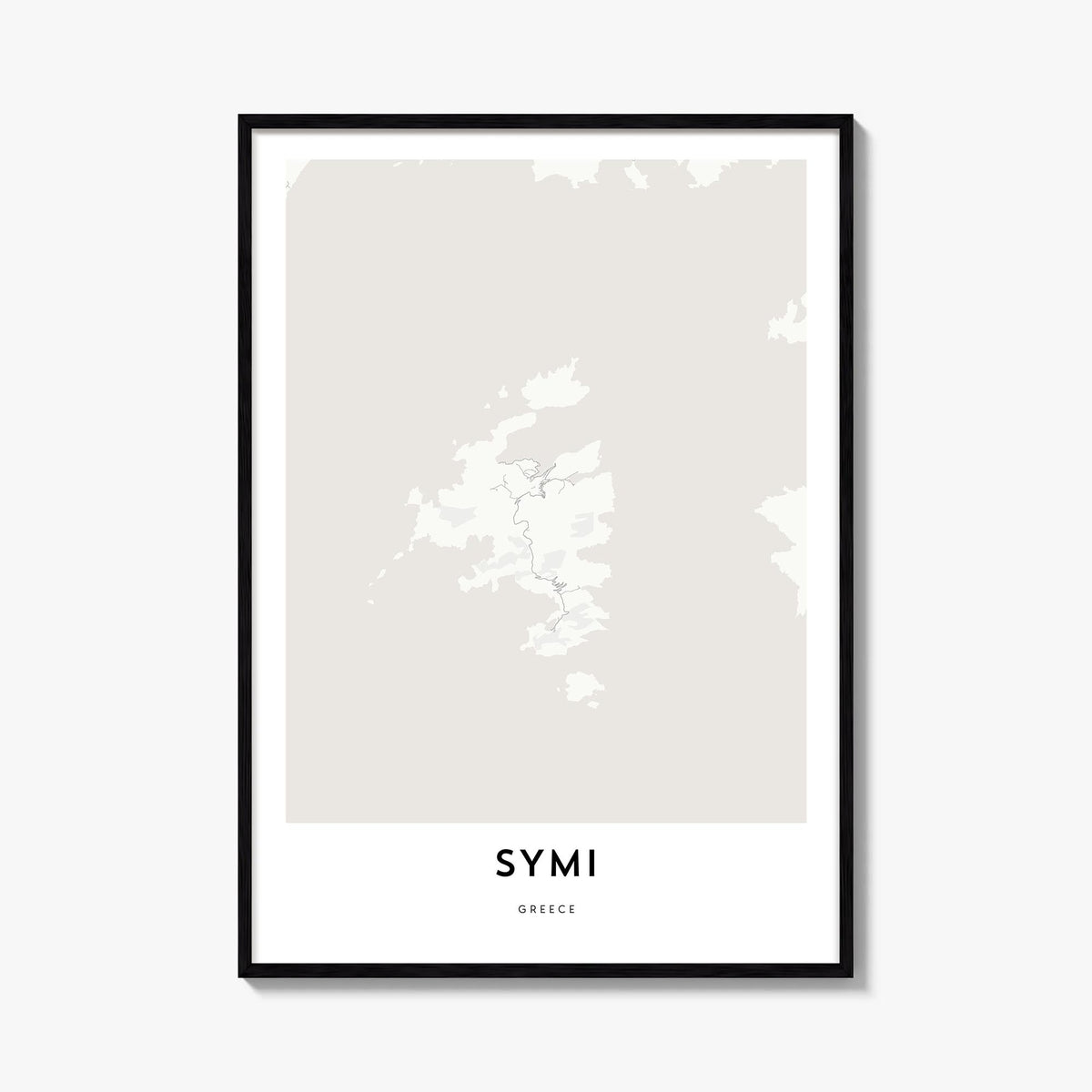 Symi black & white map poster of Greece – vertical wall art, unframed print shown in interior mockup