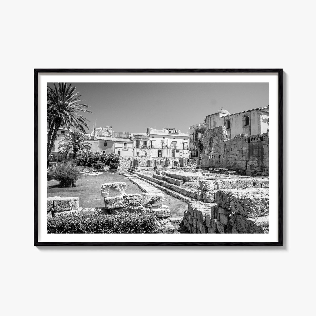 Syracuse, Italy black & white photo poster of Italy – horizontal wall art, unframed print shown in interior mockup