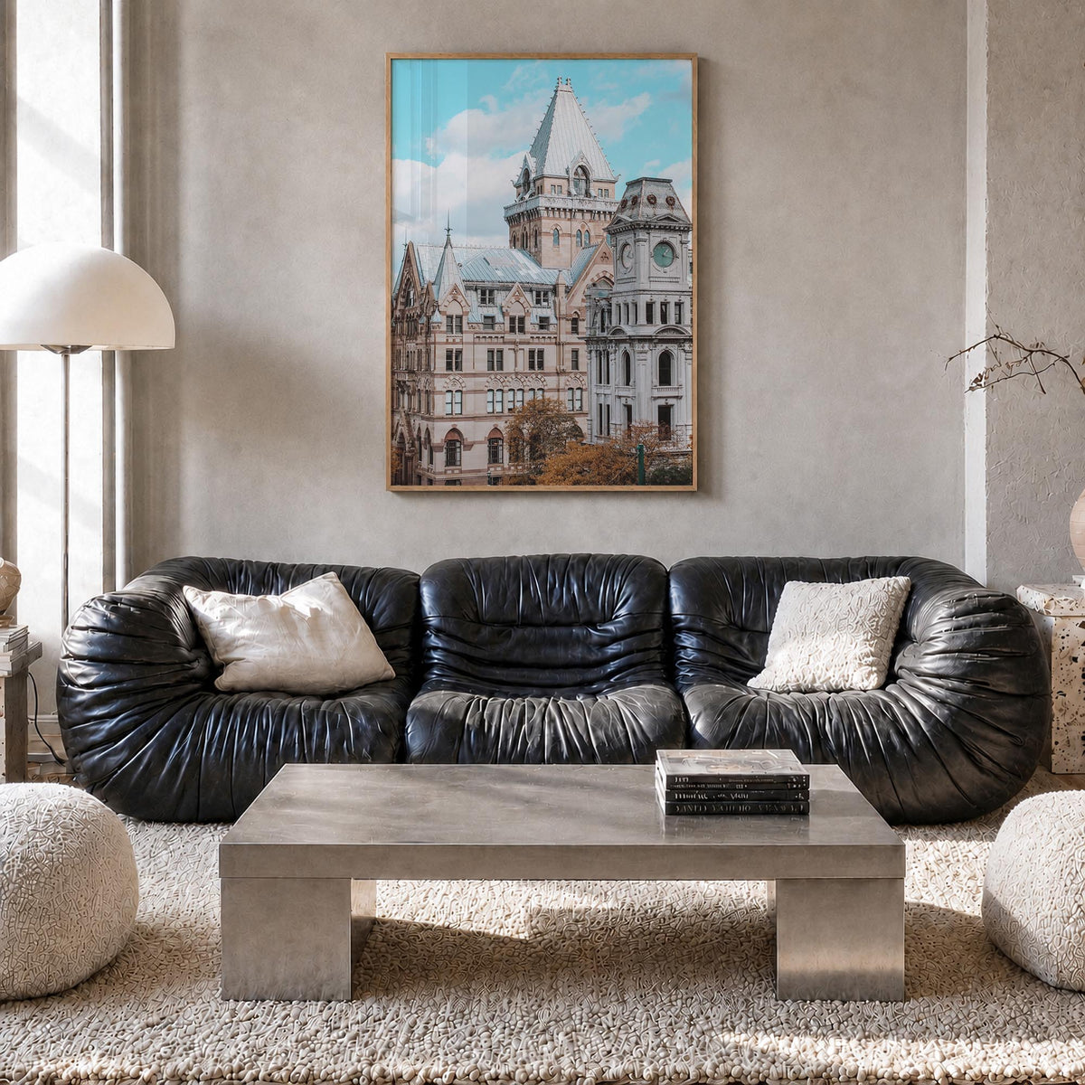 Syracuse, New York colorful photo poster of New York, USA – vertical wall art in natural wood frame, hanging on wall