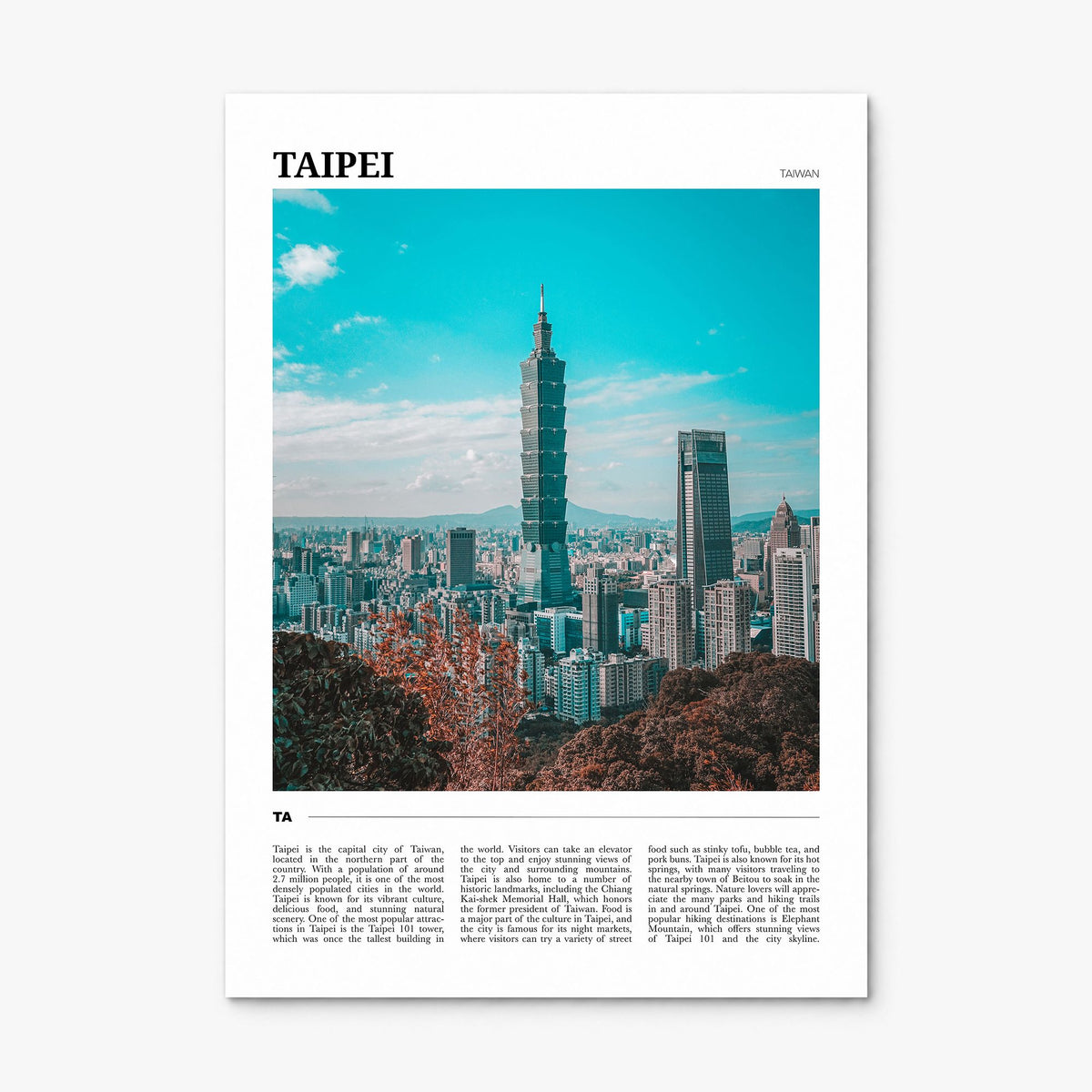 Taipei Travel Poster, print only (unframed)