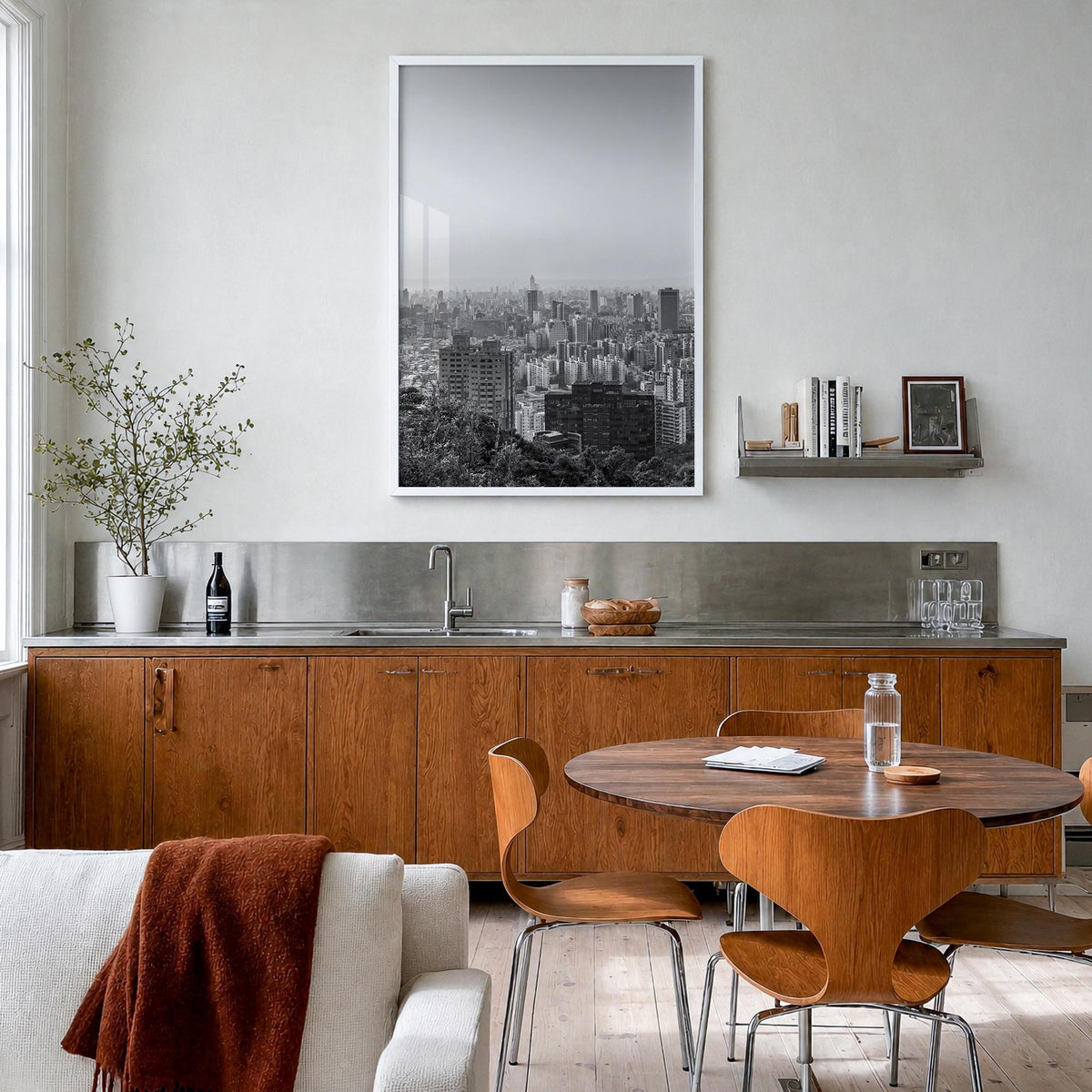 Taiwan black & white photo poster of Asia – vertical wall art in white wood frame, hanging on wall