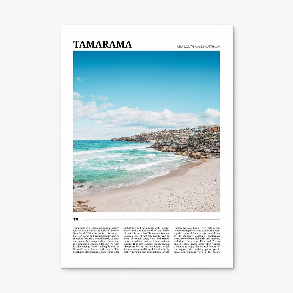 Tamarama Travel Poster, print only (unframed)