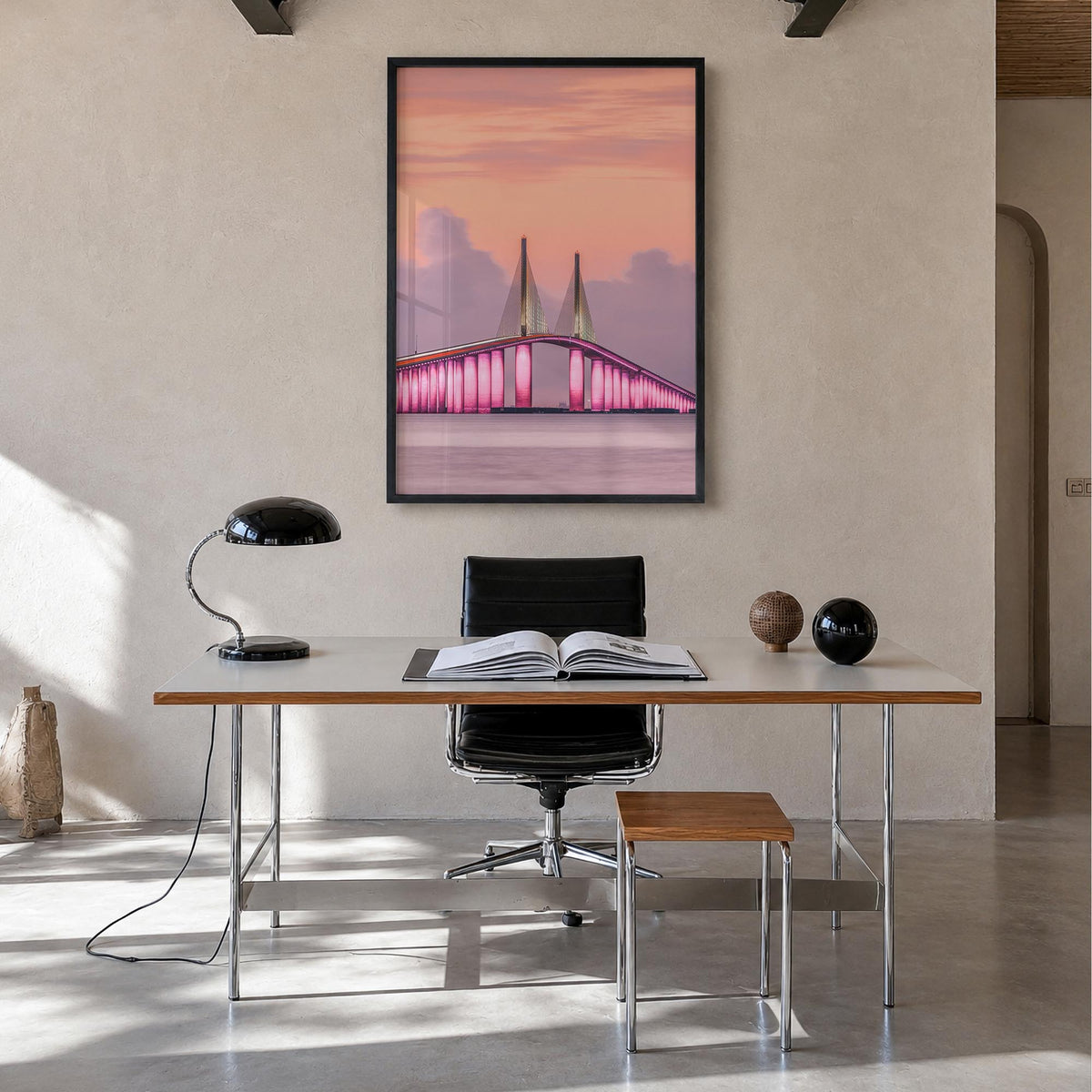 Tampa no. 2 colorful photo poster of Florida, USA – vertical wall art in black wood frame, hanging on wall
