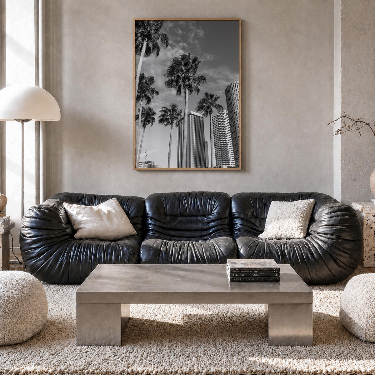 Tampa no. 3 black & white photo poster of Florida, USA – vertical wall art in natural wood frame, hanging on wall