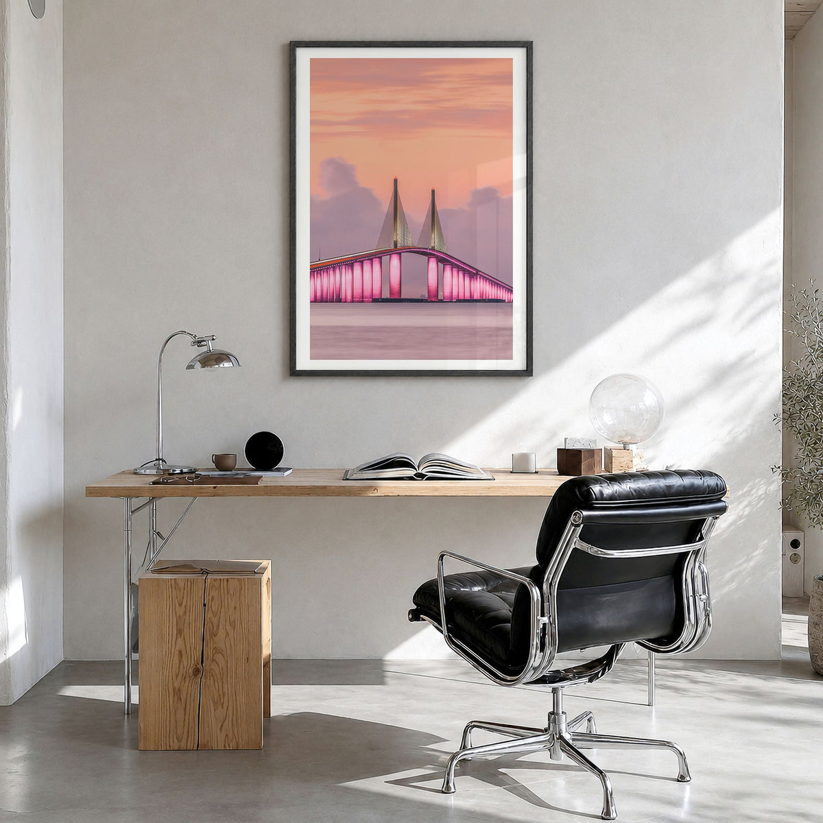 Tampa Photo No 2 Poster in a black wood frame, hanging in a bright home office, white border
