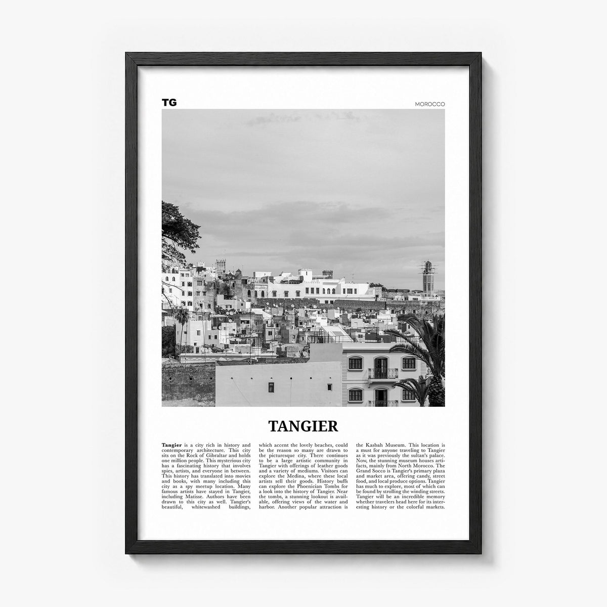 Tangier Newspaper Poster in a black wood frame