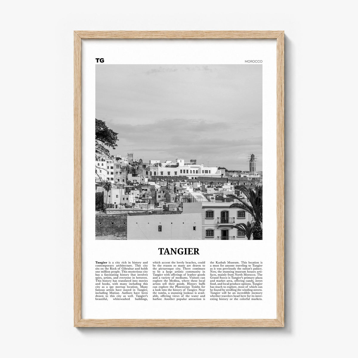 Tangier Newspaper Poster in a natural wood frame