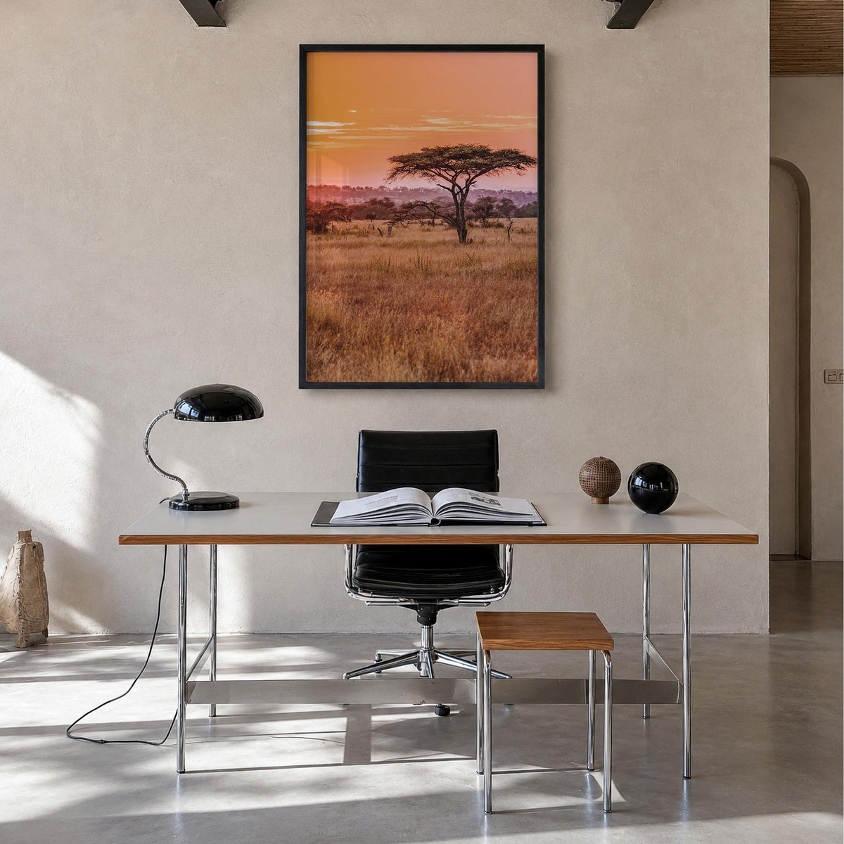 Tanzania colorful photo poster of Africa – vertical wall art in black wood frame, hanging on wall