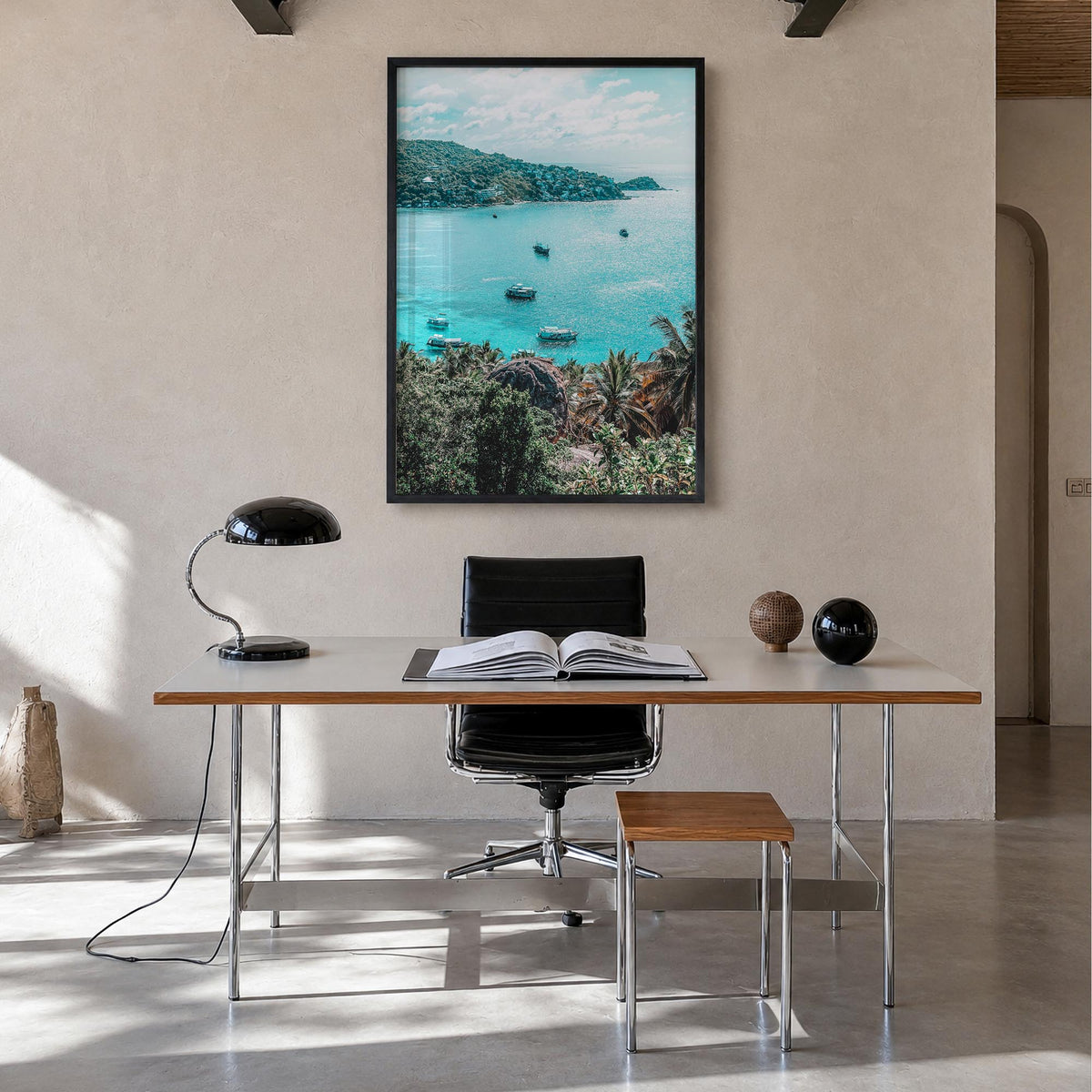 Taos colorful photo poster of New Mexico, USA – vertical wall art in black wood frame, hanging on wall