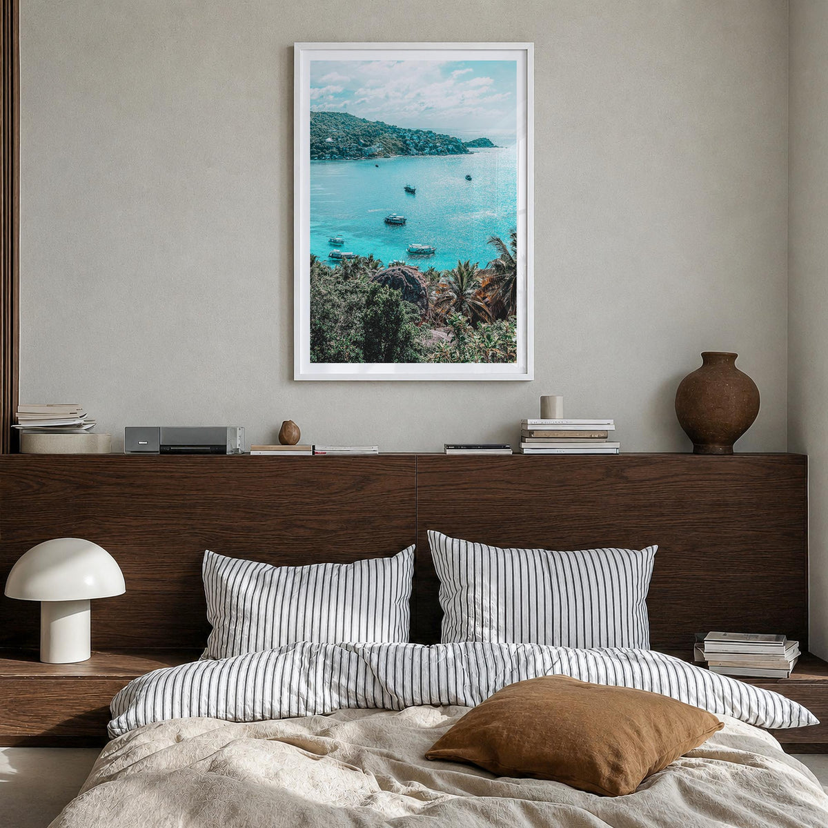 Taos colorful photo poster of New Mexico, USA – vertical wall art in white wood frame with white border, hanging on wall