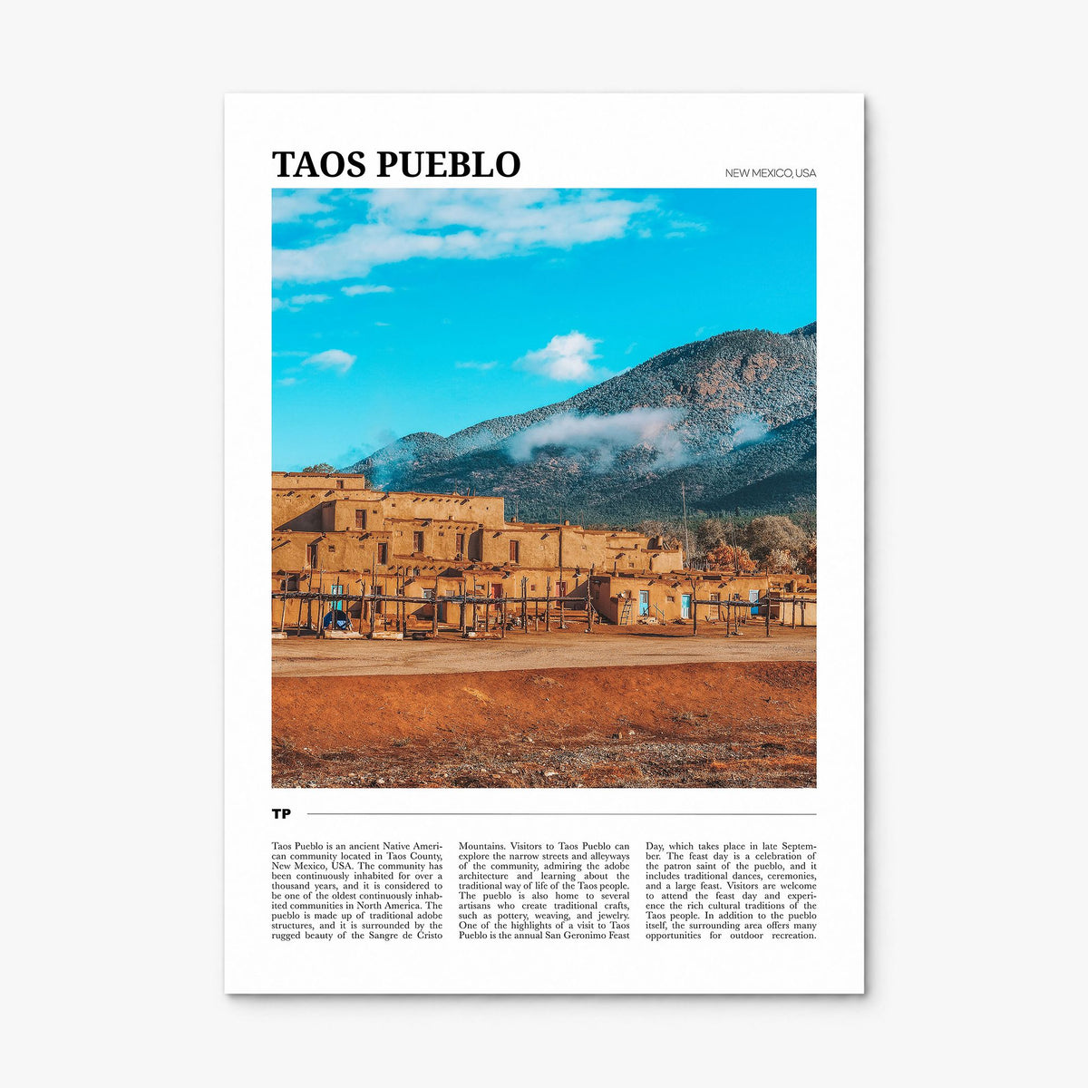 Taos Pueblo Travel Poster, print only (unframed)