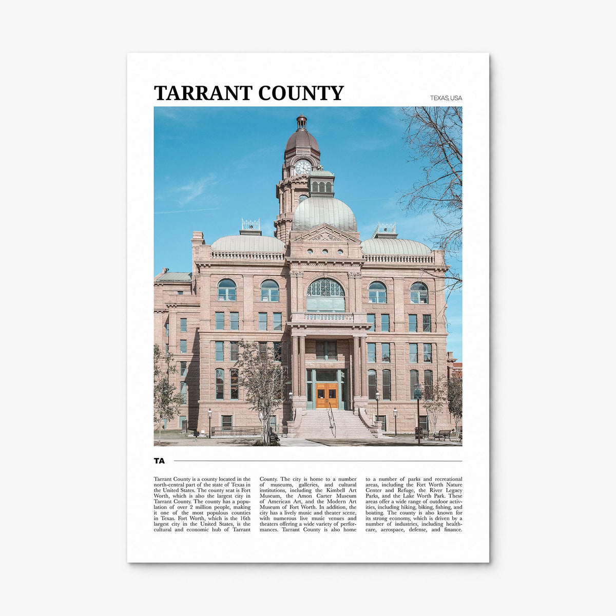 Tarrant County Travel Poster, print only (unframed)