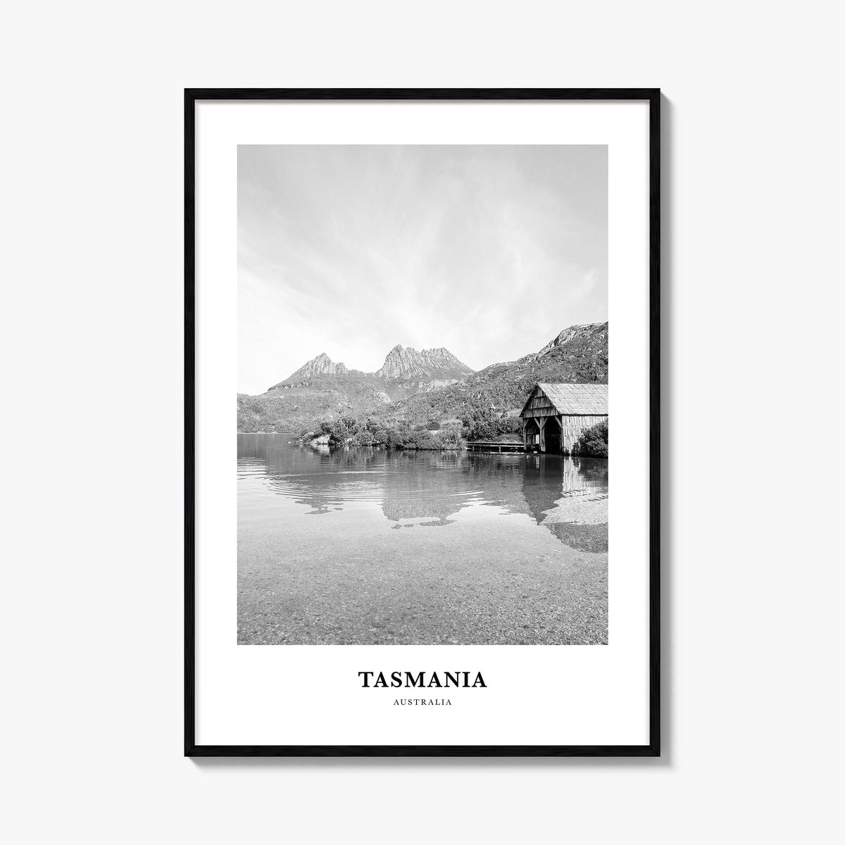 Tasmania no. 1 black & white classic poster of Australia – vertical wall art, unframed print shown in interior mockup