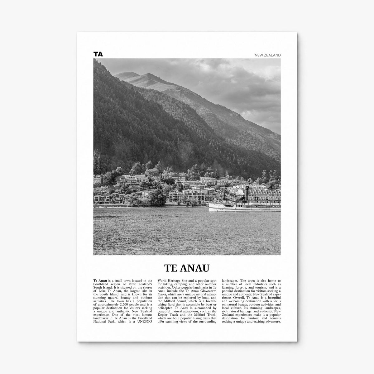 Te Anau Newspaper Poster, print only (unframed)