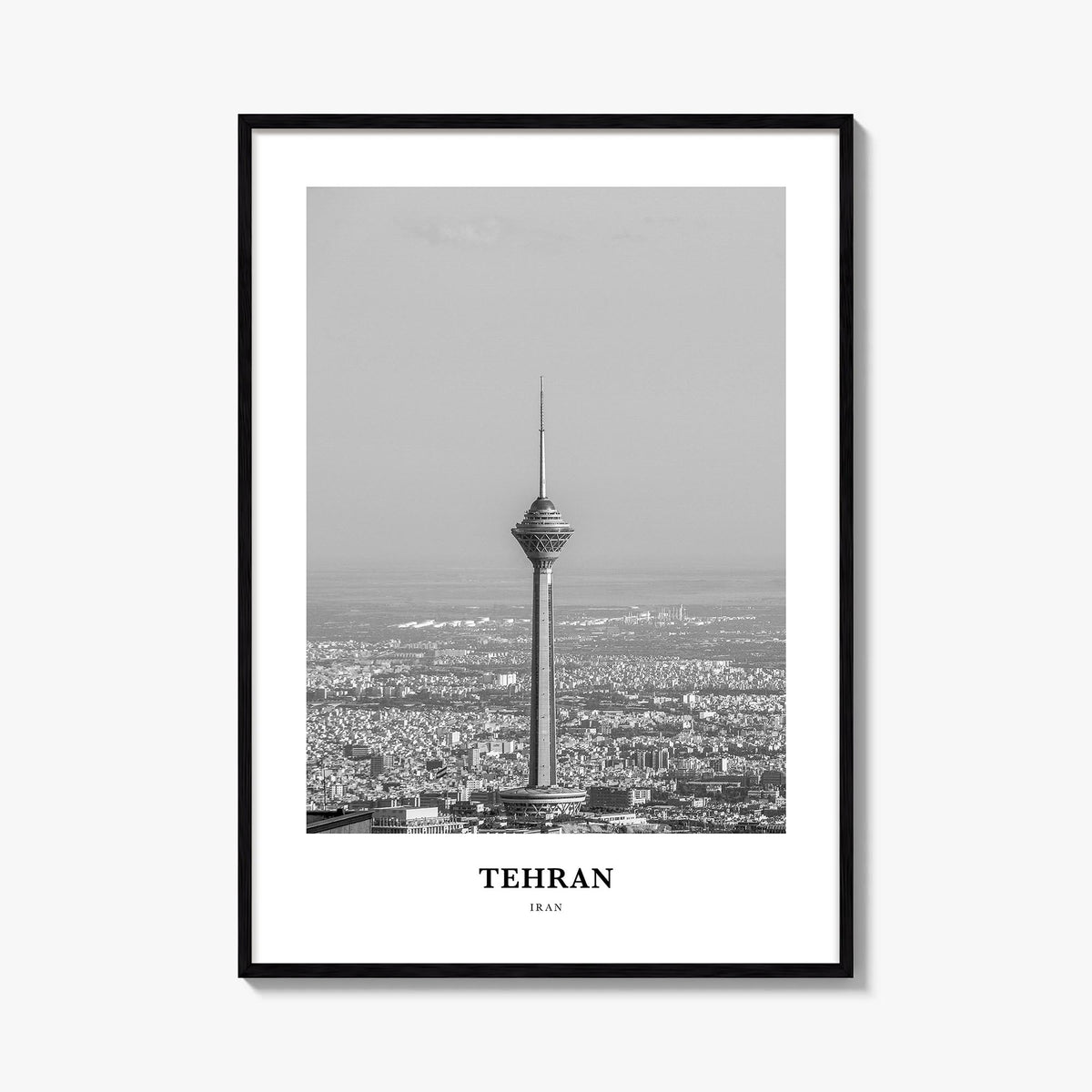 Tehran black & white classic poster of Iran – vertical wall art, unframed print shown in interior mockup