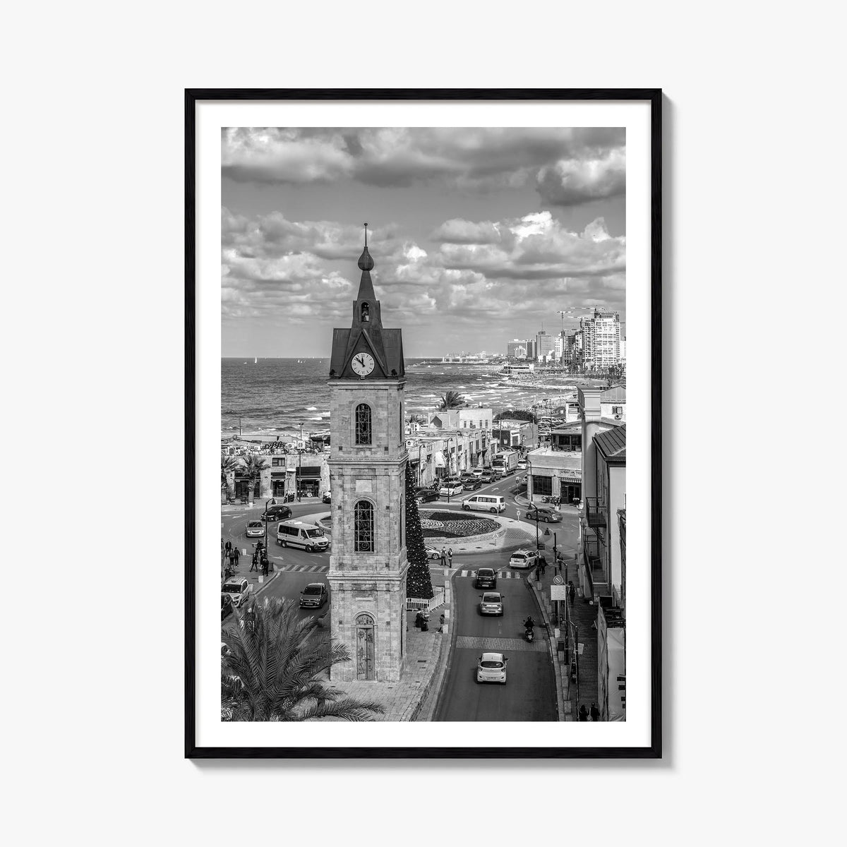Tel Aviv no. 2 black & white photo poster of Israel – vertical wall art, unframed print shown in interior mockup