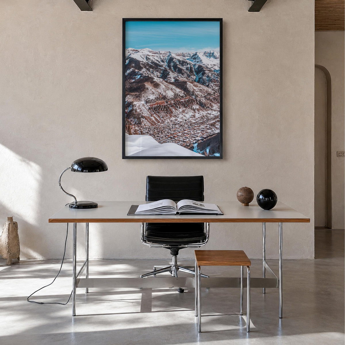 Telluride no. 1 colorful photo poster of Colorado, USA – vertical wall art in black wood frame, hanging on wall