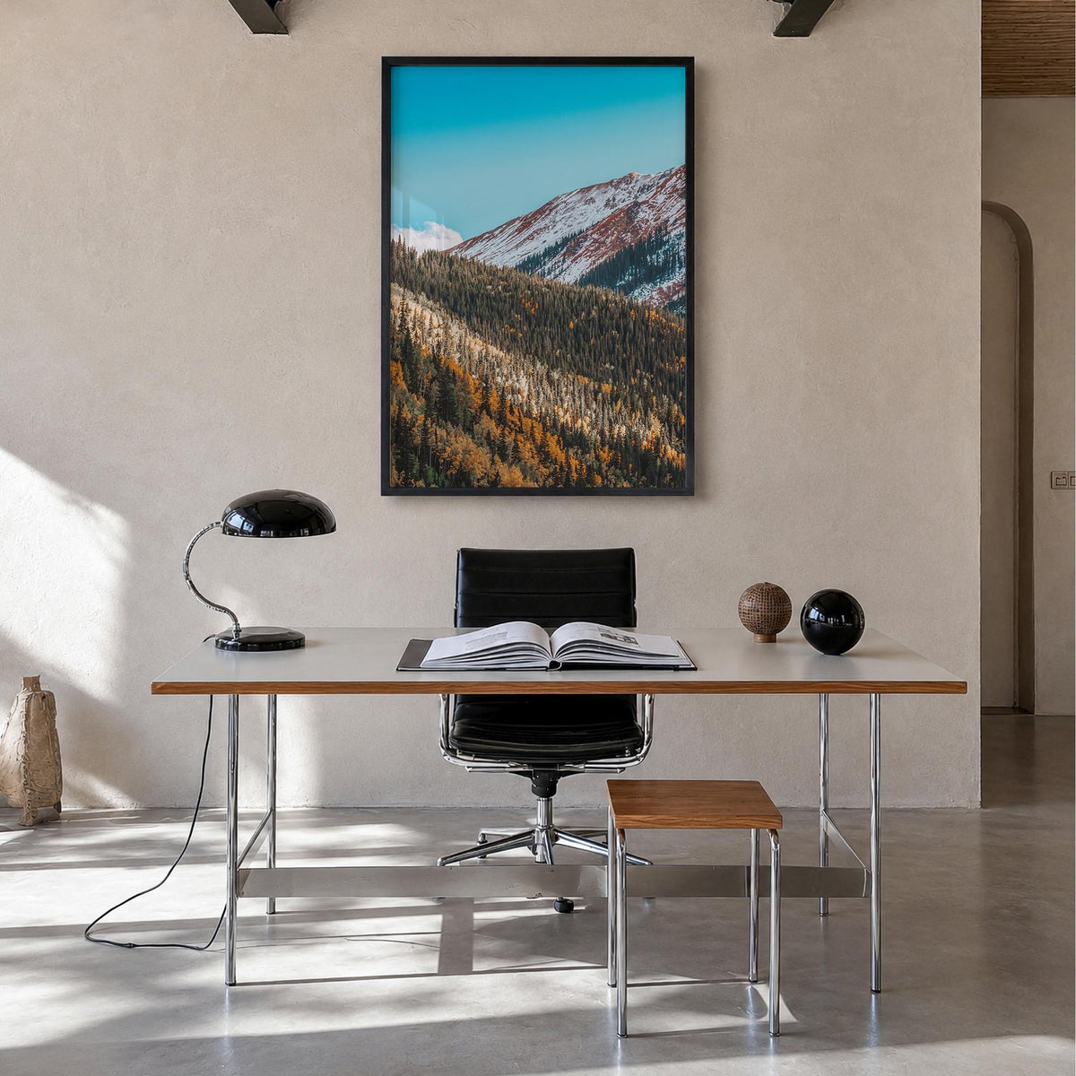 Telluride no. 2 colorful photo poster of Colorado, USA – vertical wall art in black wood frame, hanging on wall