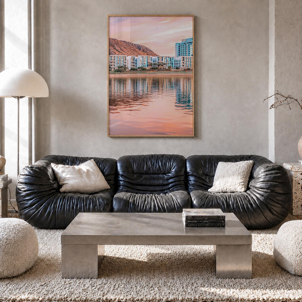 Tempe colorful photo poster of Arizona, USA – vertical wall art in natural wood frame, hanging on wall