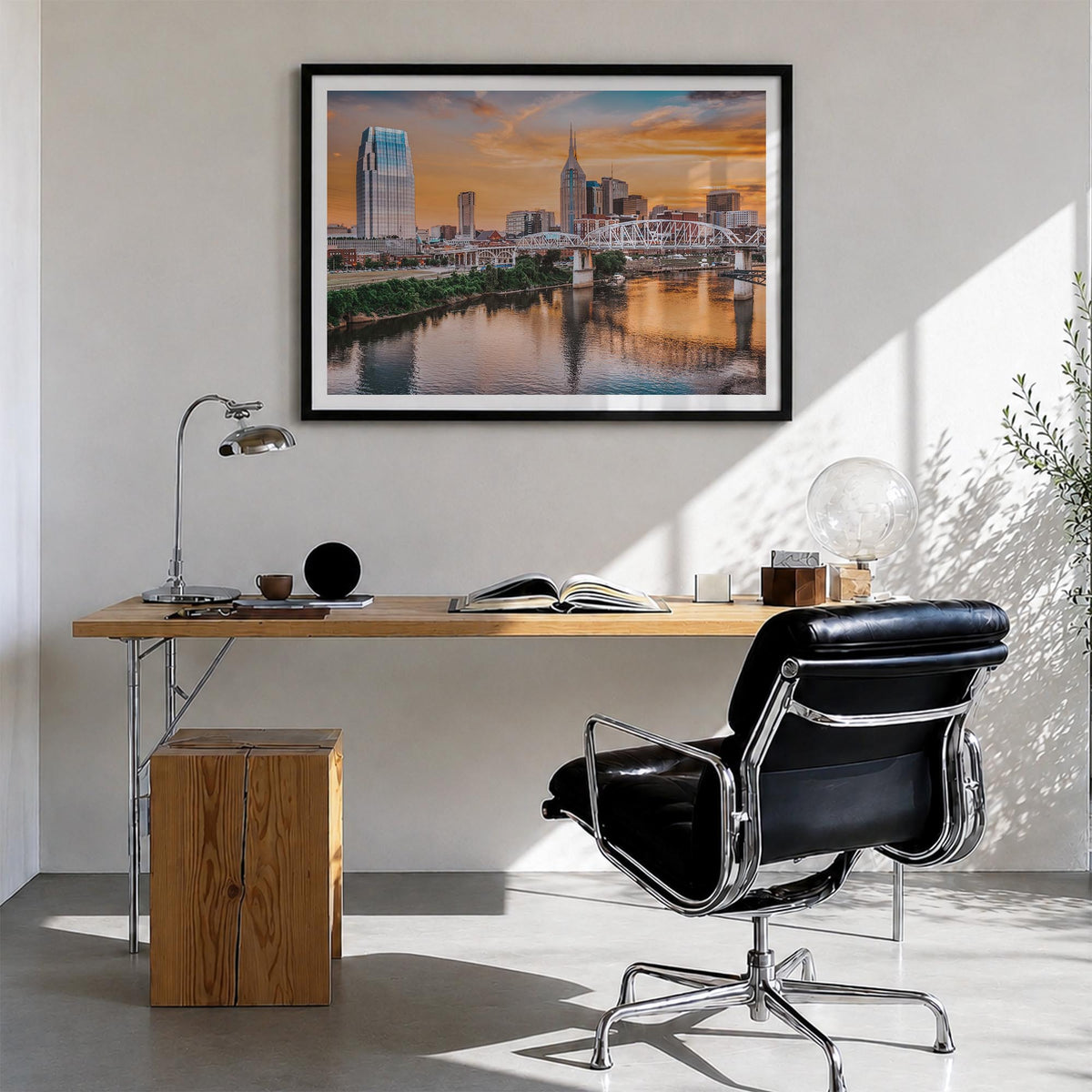 Tennessee colorful photo poster of United States – horizontal wall art in black wood frame with white border, hanging on wall