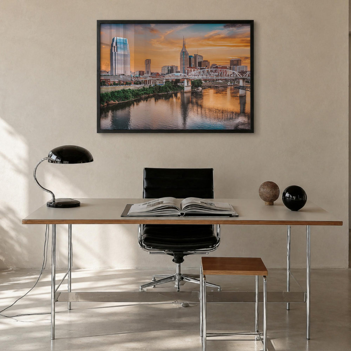 Tennessee colorful photo poster of United States – horizontal wall art in black wood frame, hanging on wall