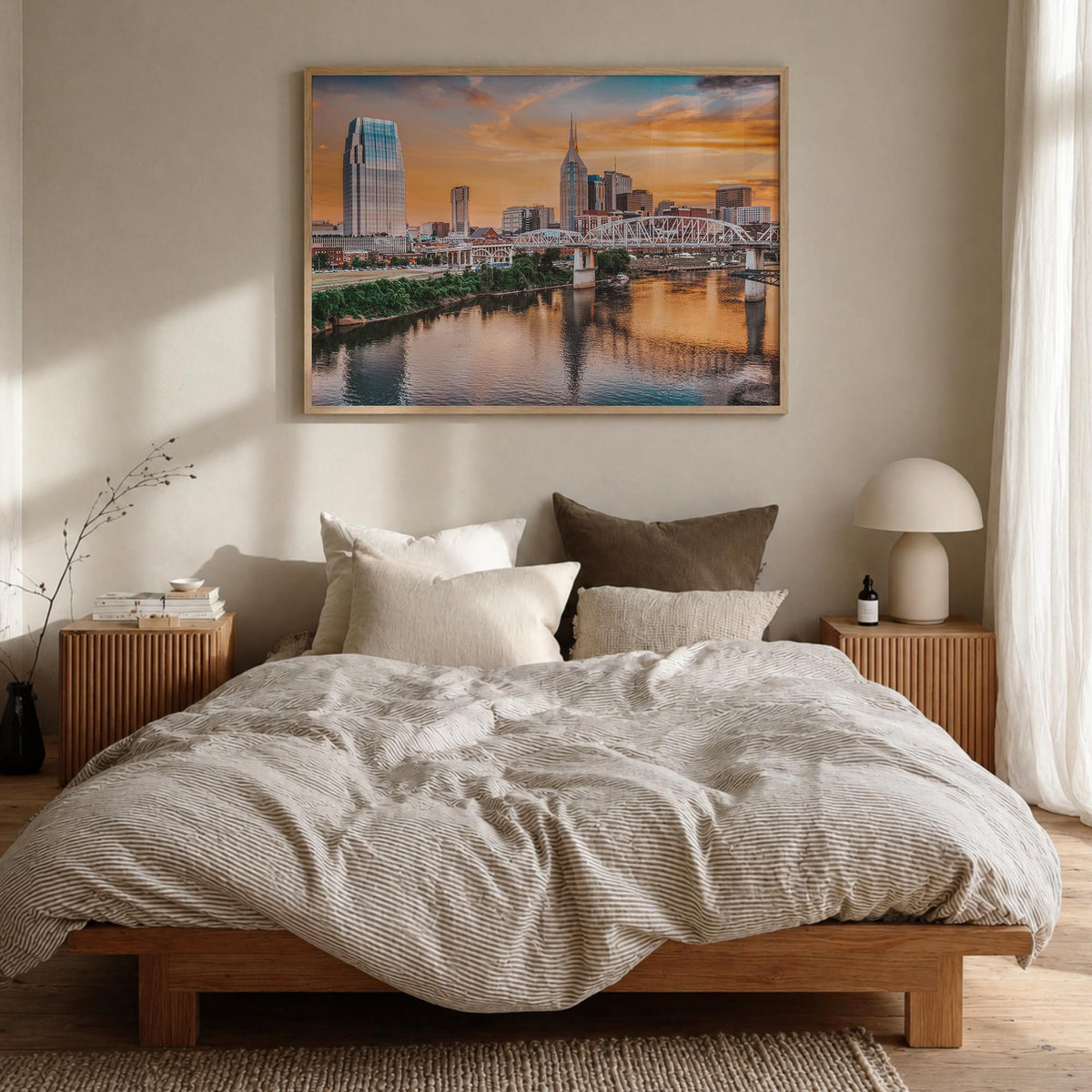 Tennessee colorful photo poster of United States – horizontal wall art in natural wood frame, hanging on wall
