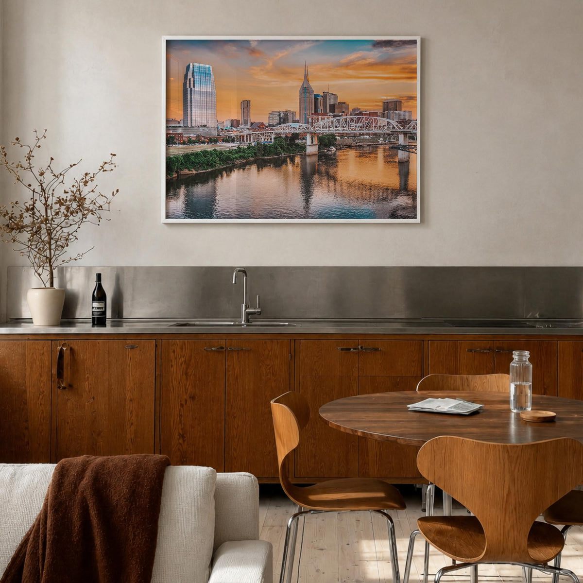 Tennessee colorful photo poster of United States – horizontal wall art in white wood frame, hanging on wall