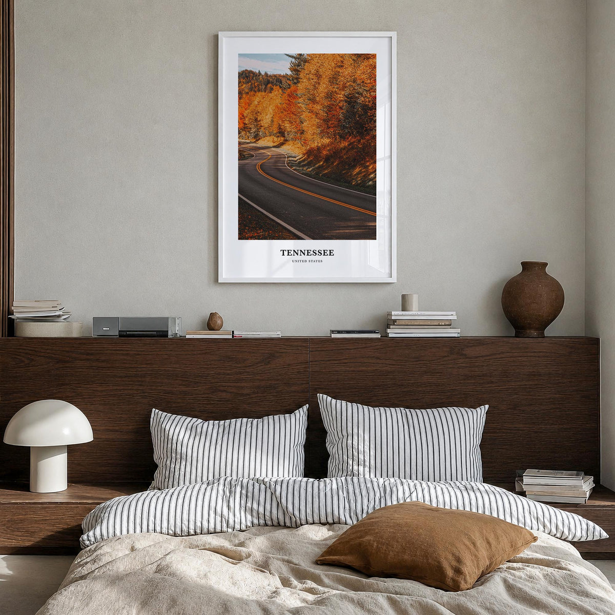 Tennessee no. 2 colorful classic poster of United States – vertical wall art in white wood frame, hanging on wall