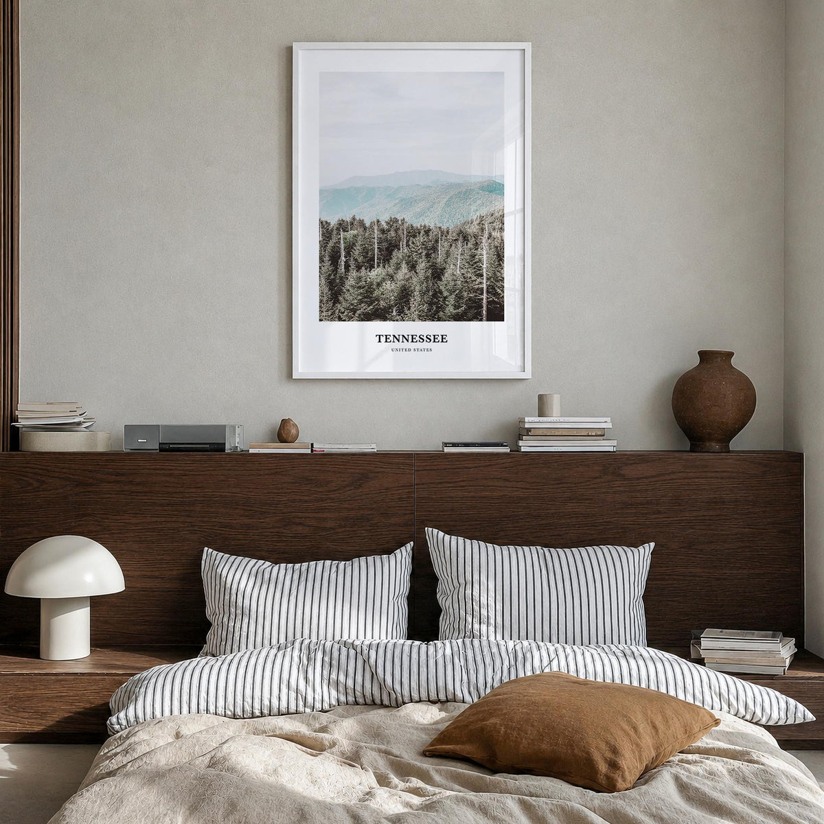 Tennessee no. 3 colorful classic poster of United States – vertical wall art in white wood frame, hanging on wall